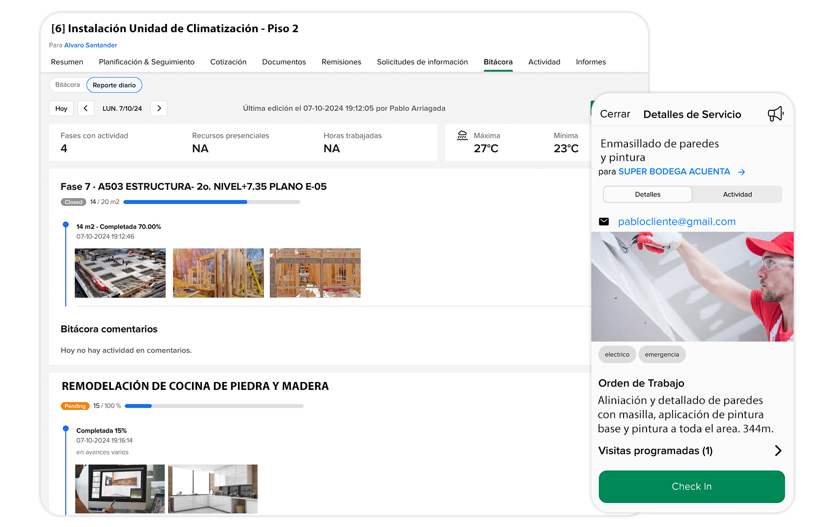 HVAC and hydraulics work orders dashboard in ProyecPro